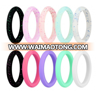 2.7mm width women silicone wedding band silicone ring shining ring